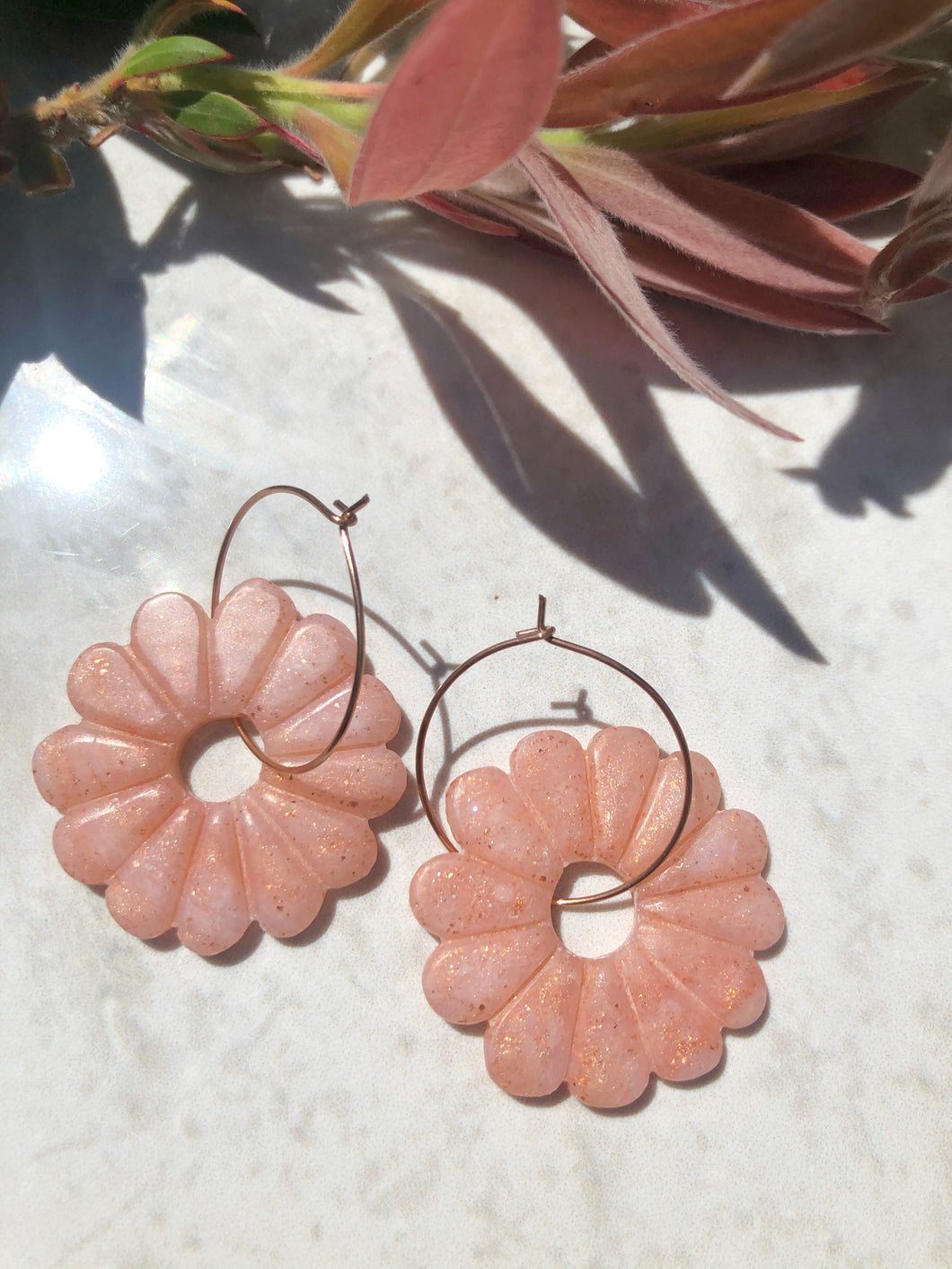 Shimmery Copper floral hoops